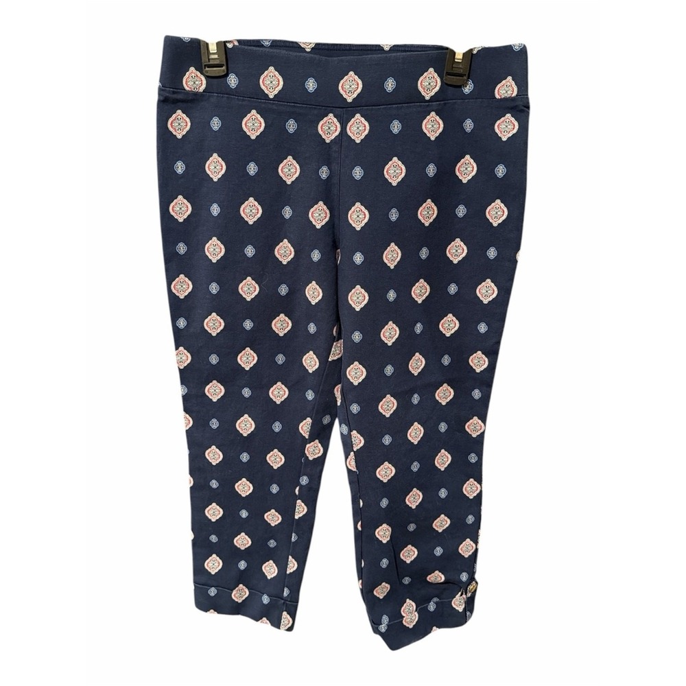 Dana Buchman Navy Paisley-Style Cropped‎ Pants  Size Med
